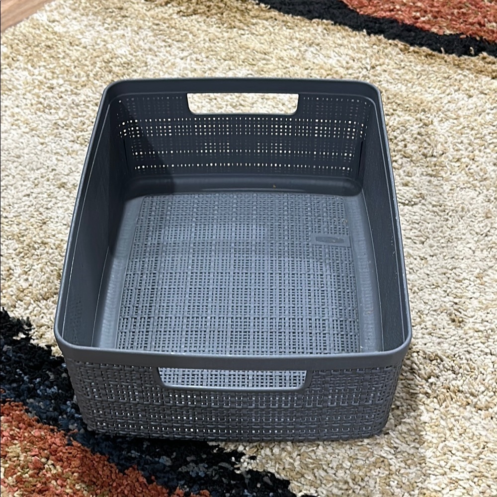 Curver Medium Jute Plastic Bin Dark Grey 6.9QT 12" x 9" Woven Look Storage